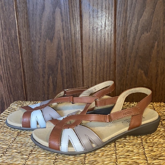 Hotter Leather Brown/Gray/White Flare Sandals
